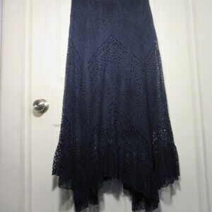 Solitaire Maxi Skirt Navy Blue Lace Handkerchief Hem Boho Ruffle Ravi Khosla